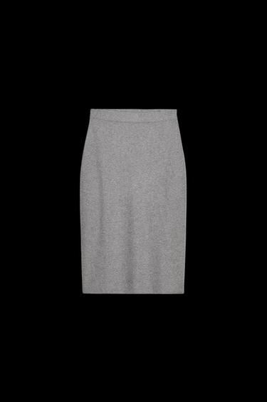 Zara PLAIN KNIT MIDI SKIRT - Gray marl
