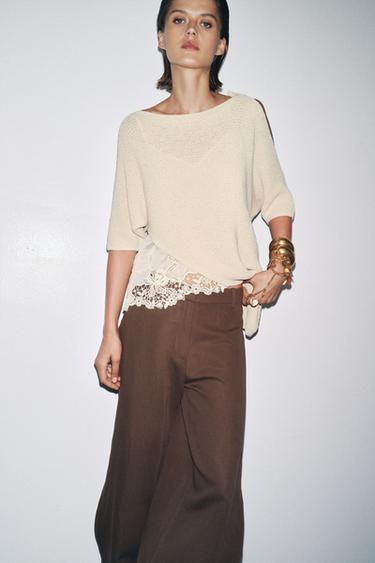 ASYMMETRIC COMBINED KNIT TOP - Ecru by Zara - Image 3