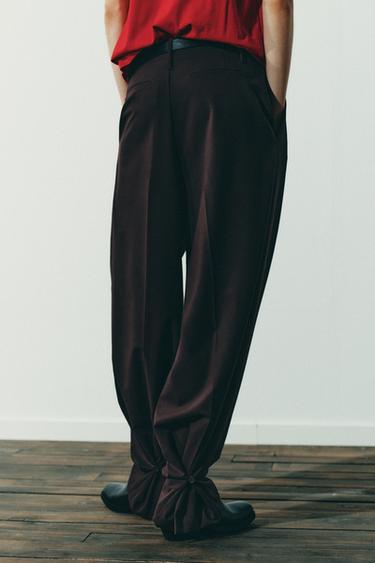 PLEATED TROUSERS WITH BUTTON HEM - Dark burgundy by Zara - Image 7