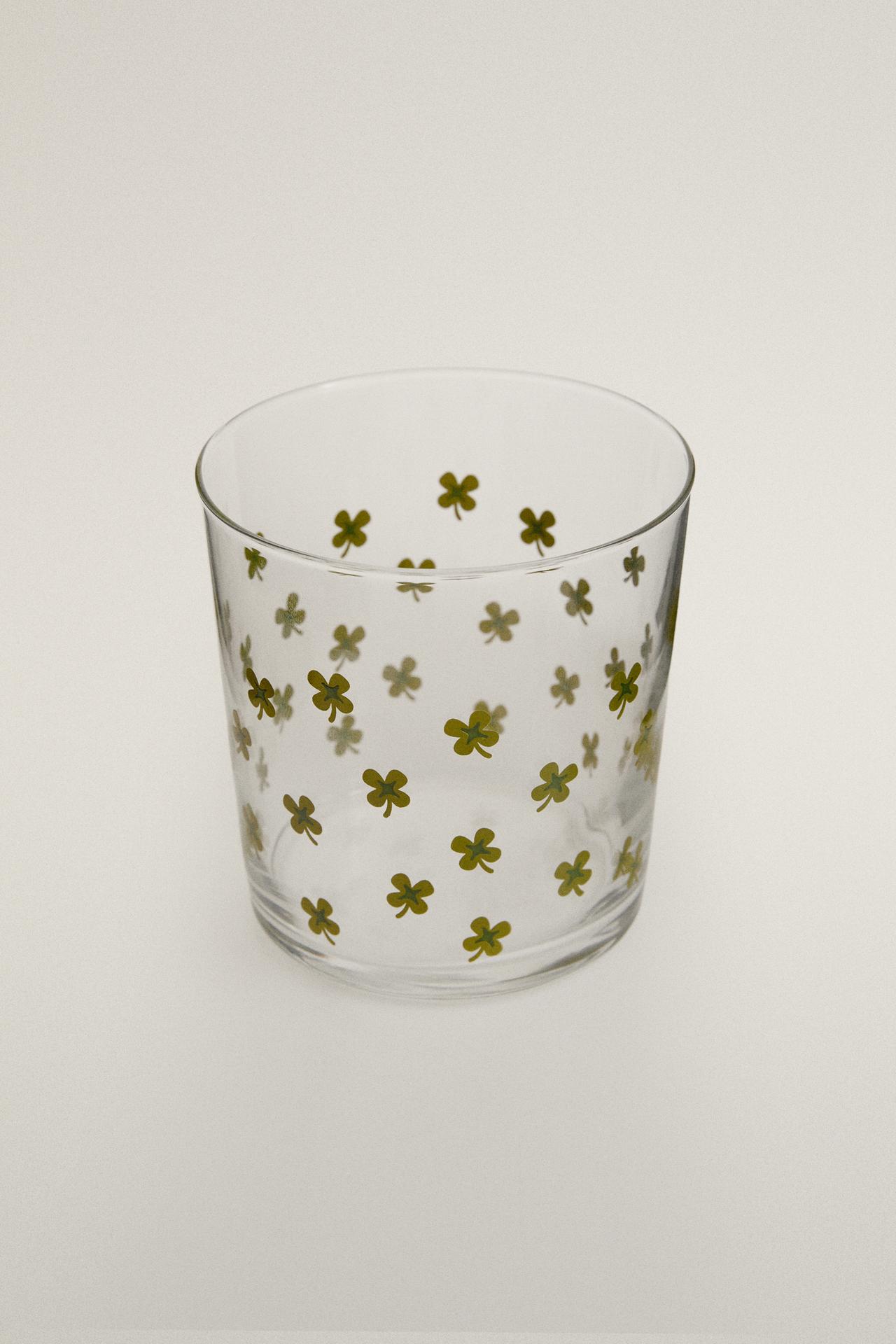 GLASS TUMBLER WITH TRANSFER — Green