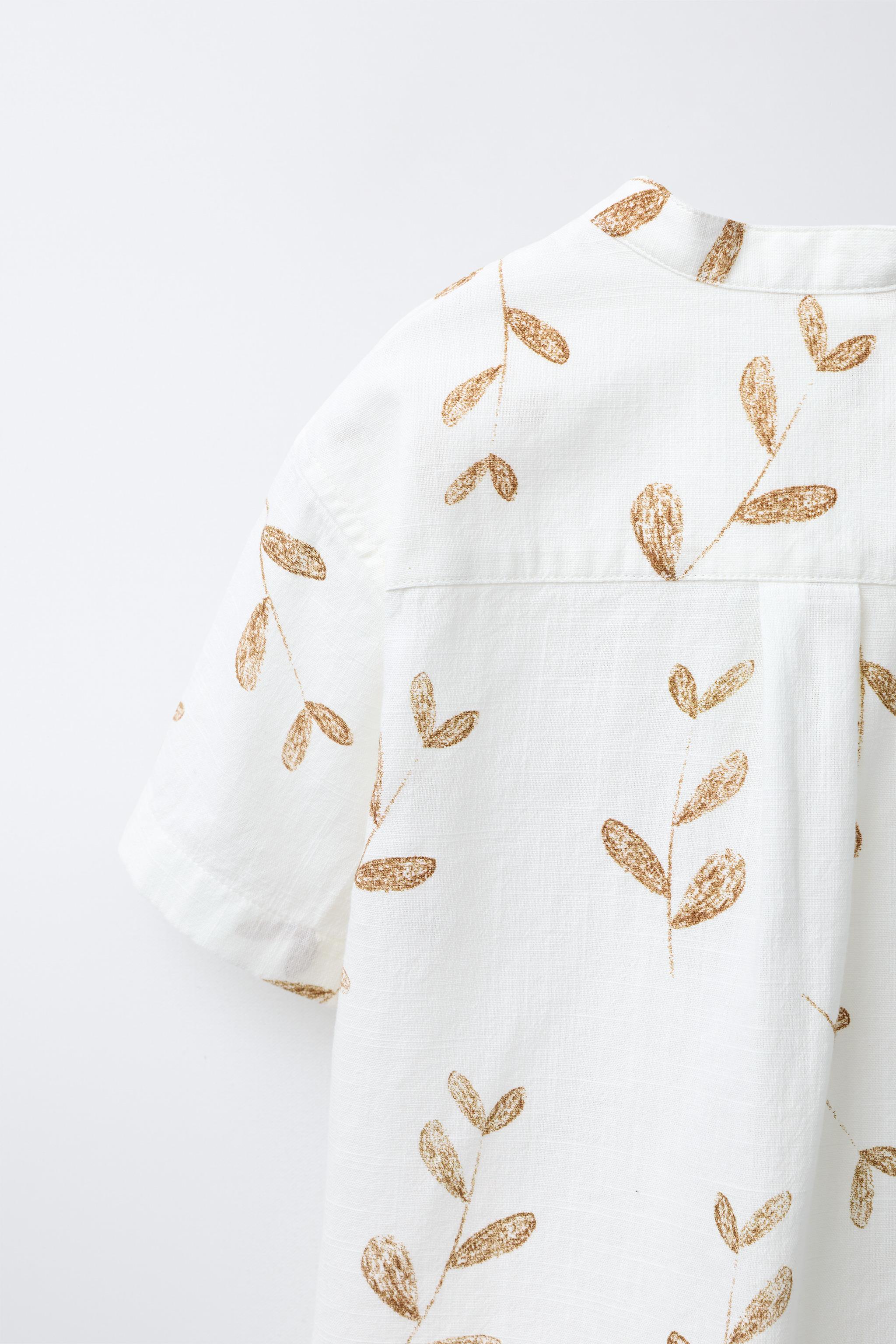 LEAF PRINT MANDARIN COLLAR SHIRT