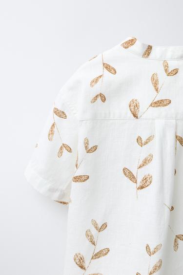 CHEMISE COL MAO FEUILLES - Beige clair de Zara - Image 3