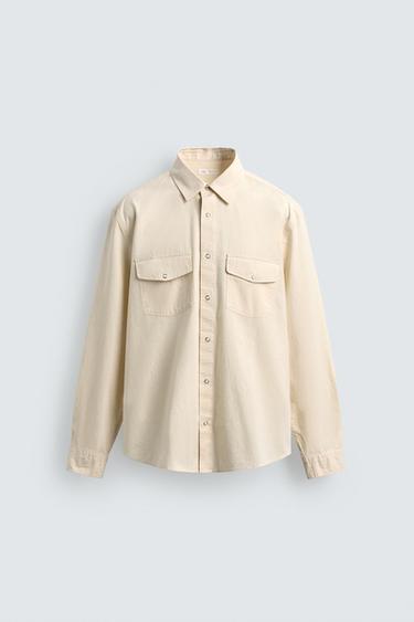REGULAR FIT TEXTURED COTTON SHIRT - Ecru by Zara