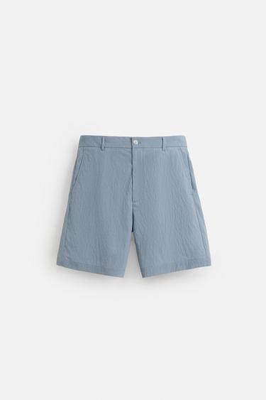 STRIPED CRINKLE-EFFECT BERMUDA SHORTS - Blue by Zara - Image 6