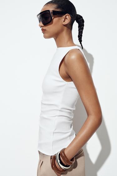ASYMMETRIC PLEATED T-SHIRT - White by Zara - Image 3