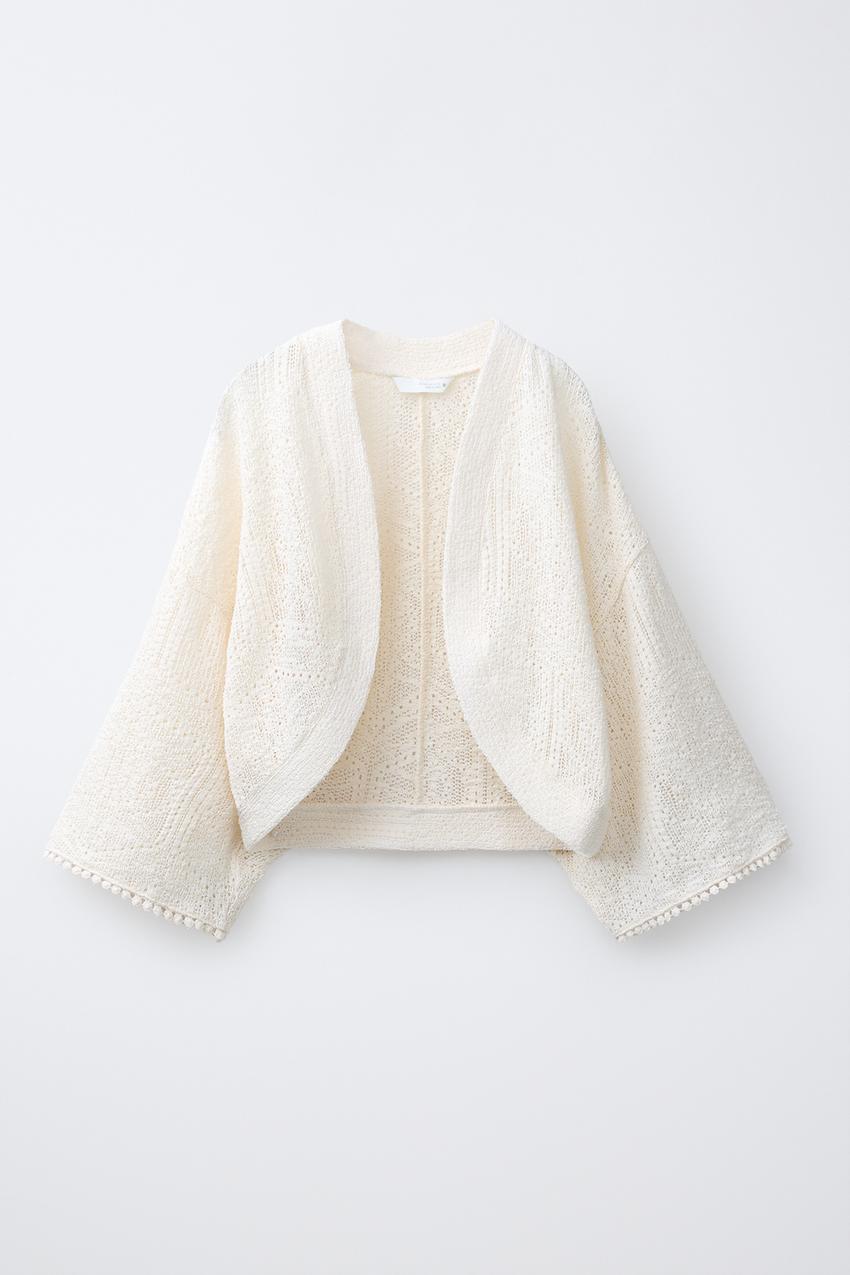 SHORT OPENWORK KNIT KAFTAN - Ecru | ZARA United States