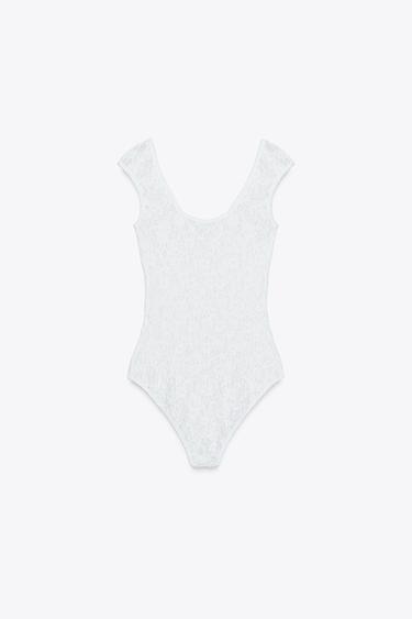 LACE BODYSUIT - Oyster-white by Zara - Image 7