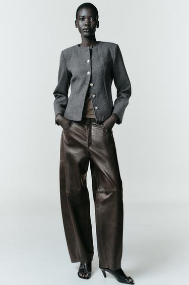 PANTALÓN PIEL ZW COLLECTION LIMITED EDITION - Marrón de Zara