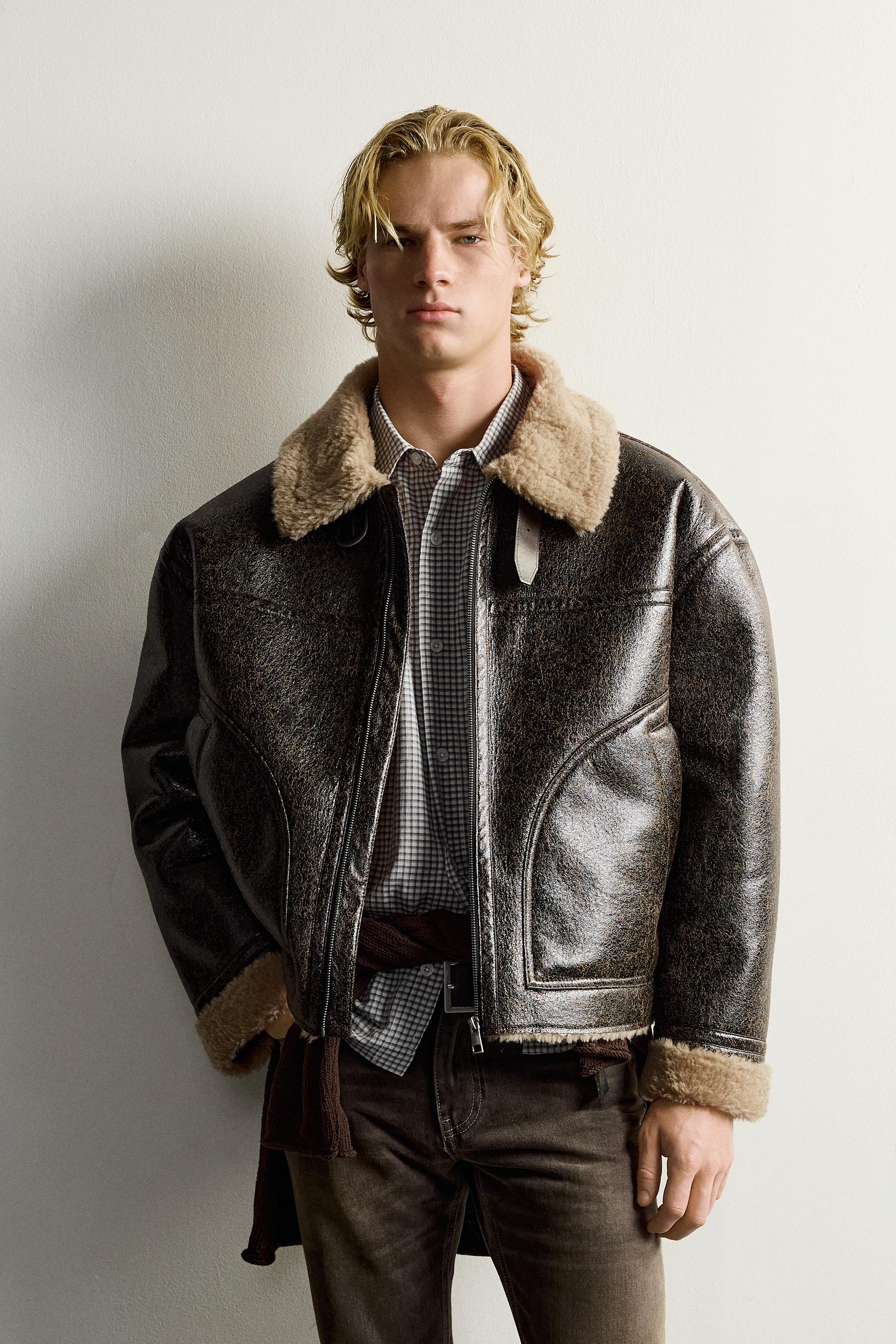 RELAXED FIT FAUX LEATHER JACKET