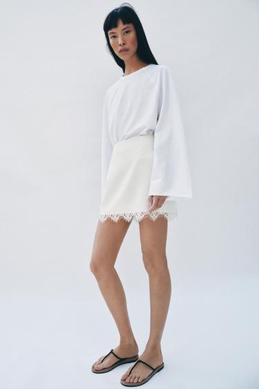 ЮБКА-ШОРТЫ С КРУЖЕВНЫМ НИЗОМ — ЭКРЮ от Zara