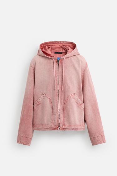 Zara WASHED HOODED JACKET - Chalk pink