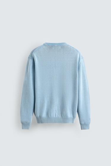 WASHED COTTON TEXTURED JUMPER - Faded sky blue by Zara - Image 6