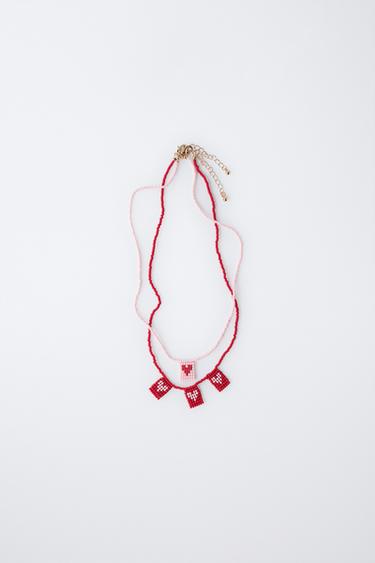 PACK OF TWO HEART BEAD NECKLACES - Red by Zara - Image 0