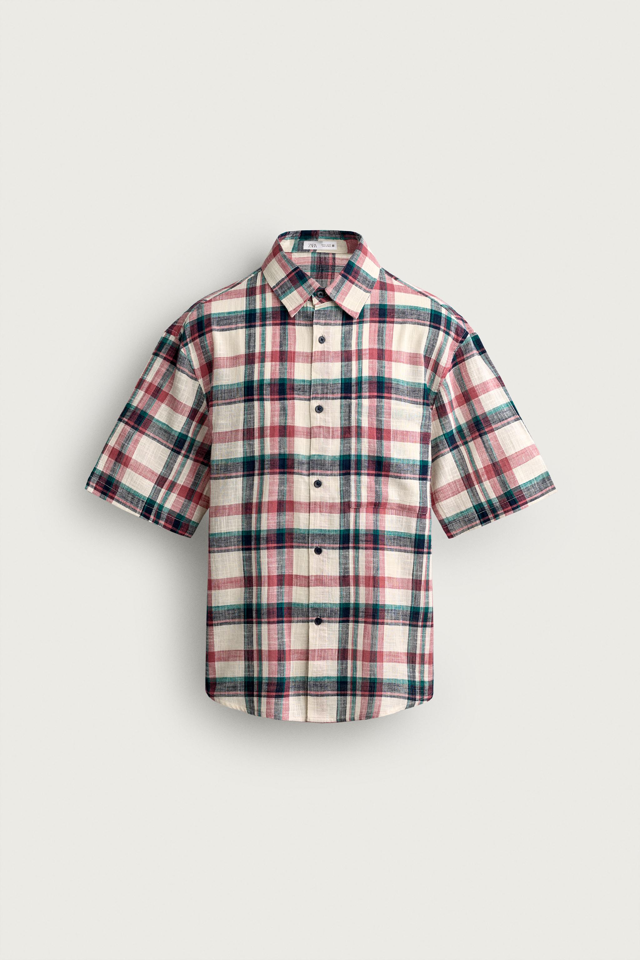 RELAXED FIT TEXTURED PLAID SHIRT — Multicolored