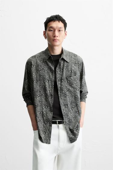 Zara ABSTRACT PRINT SHIRT - Gray