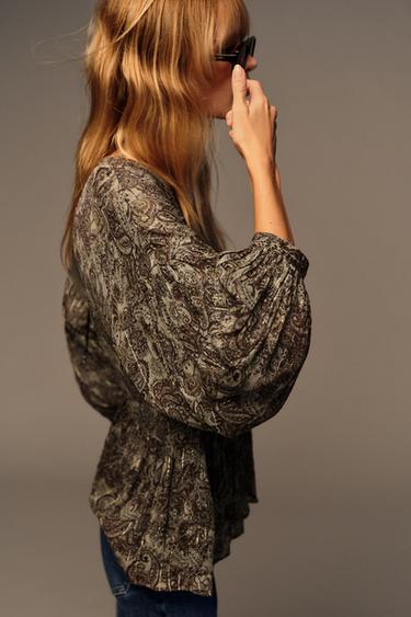 BLOUSE IMPRIMÉE FIL MÉTALLISÉ - Multicolore de Zara - Image 3