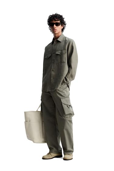 Zara 100% LINEN OVERSHIRT - Dark khaki - Image 0