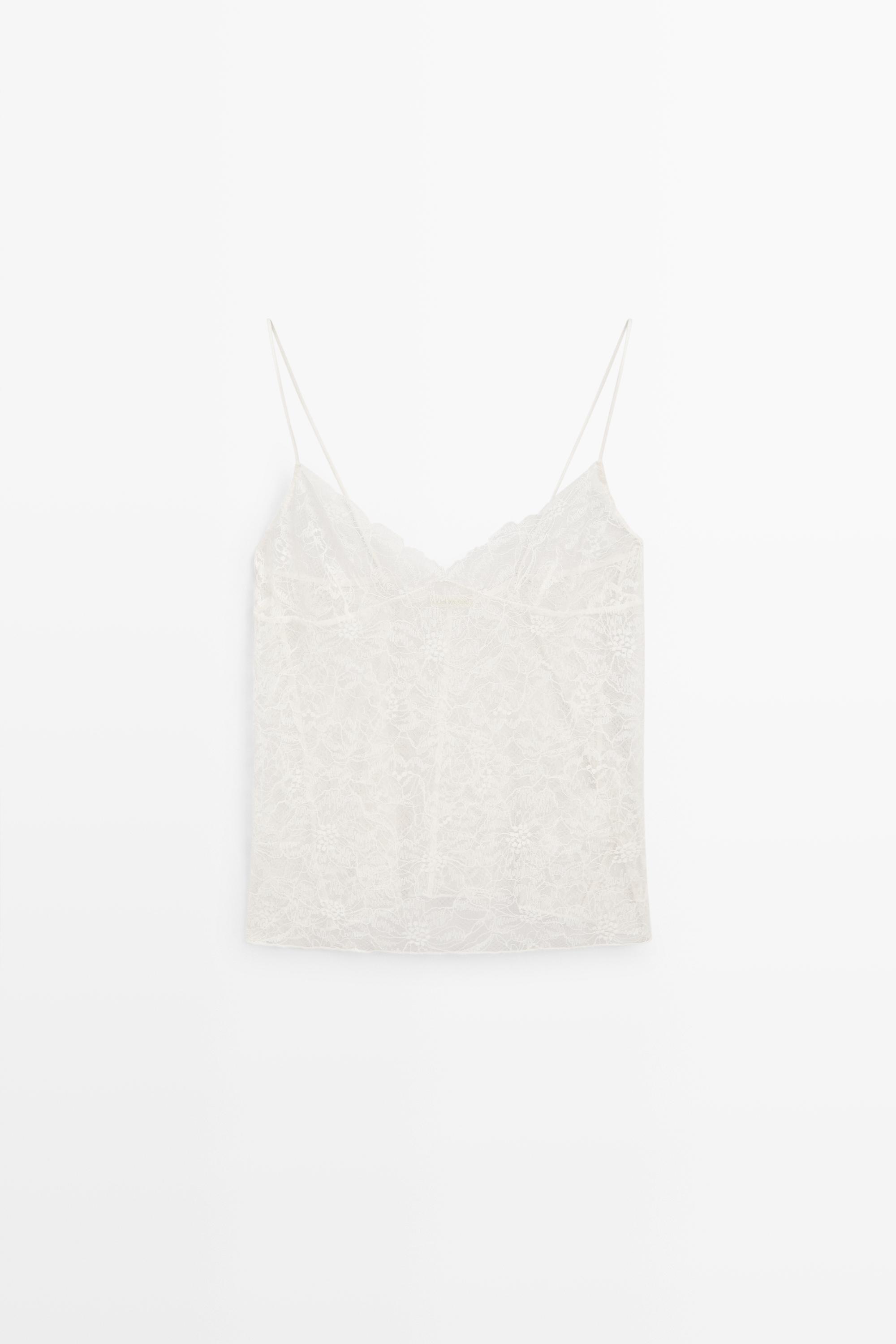 Strappy floral lace top — Ecru