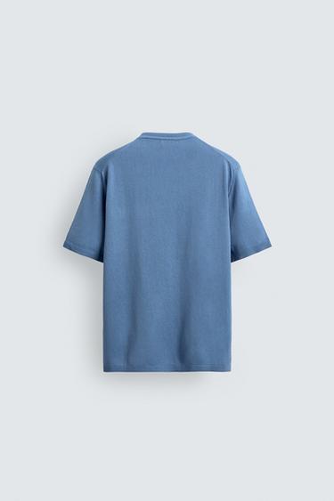 REGULAR FIT COTTON KNIT T-SHIRT - Blue by Zara - Image 7