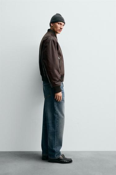 WAXED LEATHER BOMBER JACKET - Dark brown by Zara - Image 3