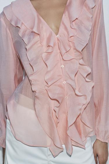 ÁO SƠ MI RÁP BÈO ZW COLLECTION - Màu hồng pastel từ Zara