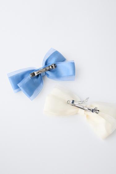LOT DE DEUX PINCES AVEC NŒUD EN ORGANZA - Bleu de Zara - Image 2