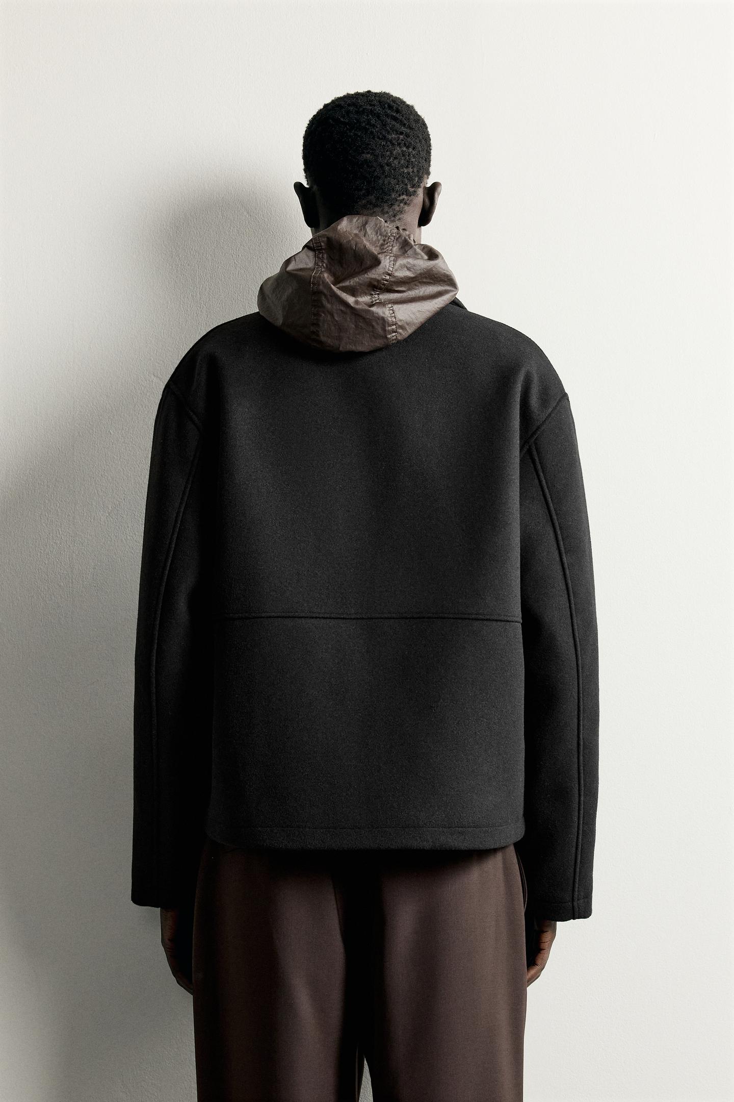 Мужская куртка Zara Wool Blend Regular Fit, цвет: Чёрный — фото 3