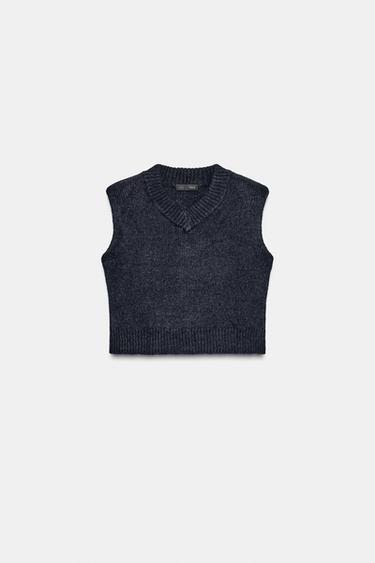 Zara WOOL AND ALPACA SHOULDER PAD VEST - Navy blue