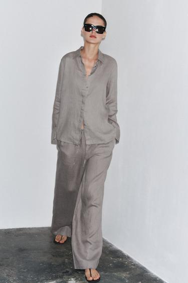 CAMISA LINO 100% ZW COLLECTION - Gris claro de Zara
