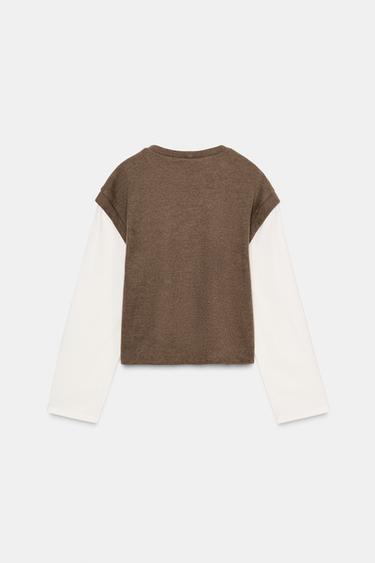 T-SHIRT COMBINÉ AVEC CHALECO - Écru / Beige de Zara - Image 5