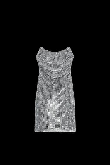 Zara RHINESTONE SHORT DRESS - Silver - Image 0