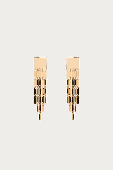 MARISA BERENSON X ZARA SQUARE FRINGED EARRINGS - Golden by Zara