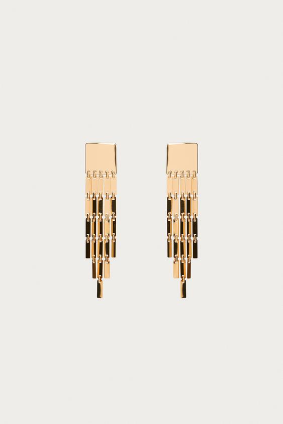 Женские серьги Zara Marisa Berenson X ZARA Fringed Square, цвет: Золотой