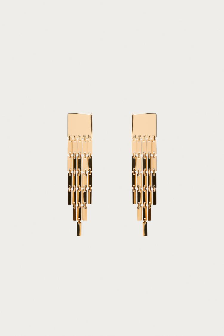 MARISA BERENSON X ZARA FRINGED SQUARE EARRINGS — Golden