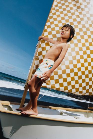 6-14 YEARS/ ISLAND PRINT SWIM BERMUDA SHORTS - Sand by Zara