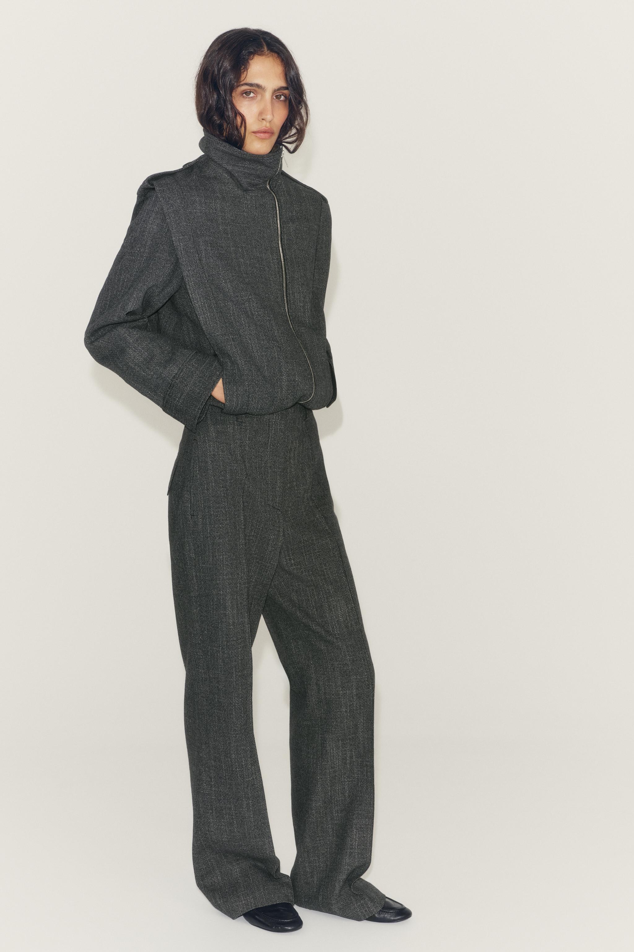 ZW COLLECTION HIGH-RISE WIDE-LEG PANTS — Dark gray
