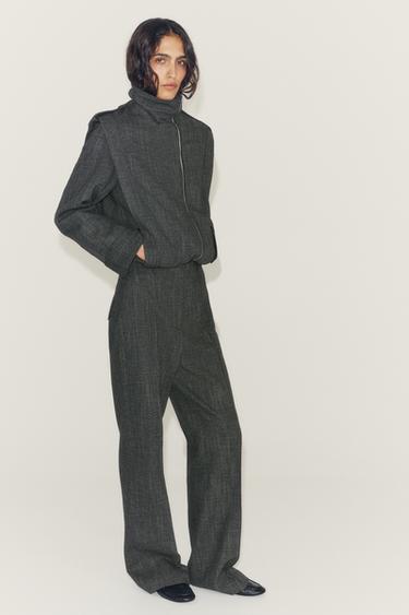 PANTALON À JAMBES LARGES TAILLE HAUTE ZW COLLECTION - Gris foncé de Zara