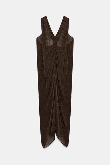 ZW COLLECTION JACQUARD MIDI DRESS - Chocolate by Zara - Image 3