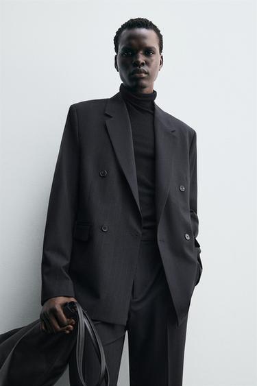 DOUBLE-BREASTED PINSTRIPE SUIT BLAZER - Dark navy by Zara - Image 4