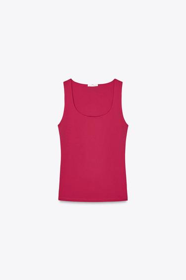 POLYAMIDE TOP WITH WIDE STRAPS - Dark fuchsia by Zara