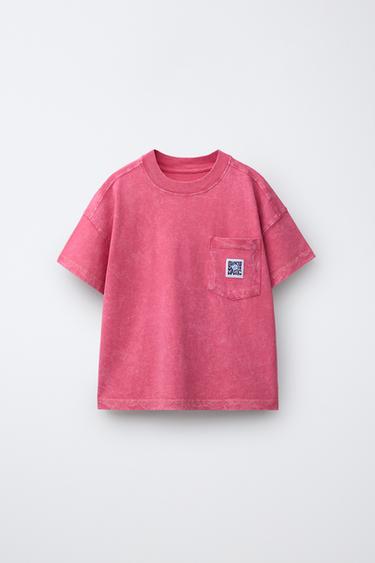 FADED-EFFECT PRINTED POCKET T-SHIRT - Pink marl by Zara - Image 0