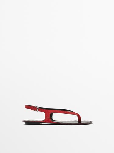 Zara Split suede flat sandals - Red