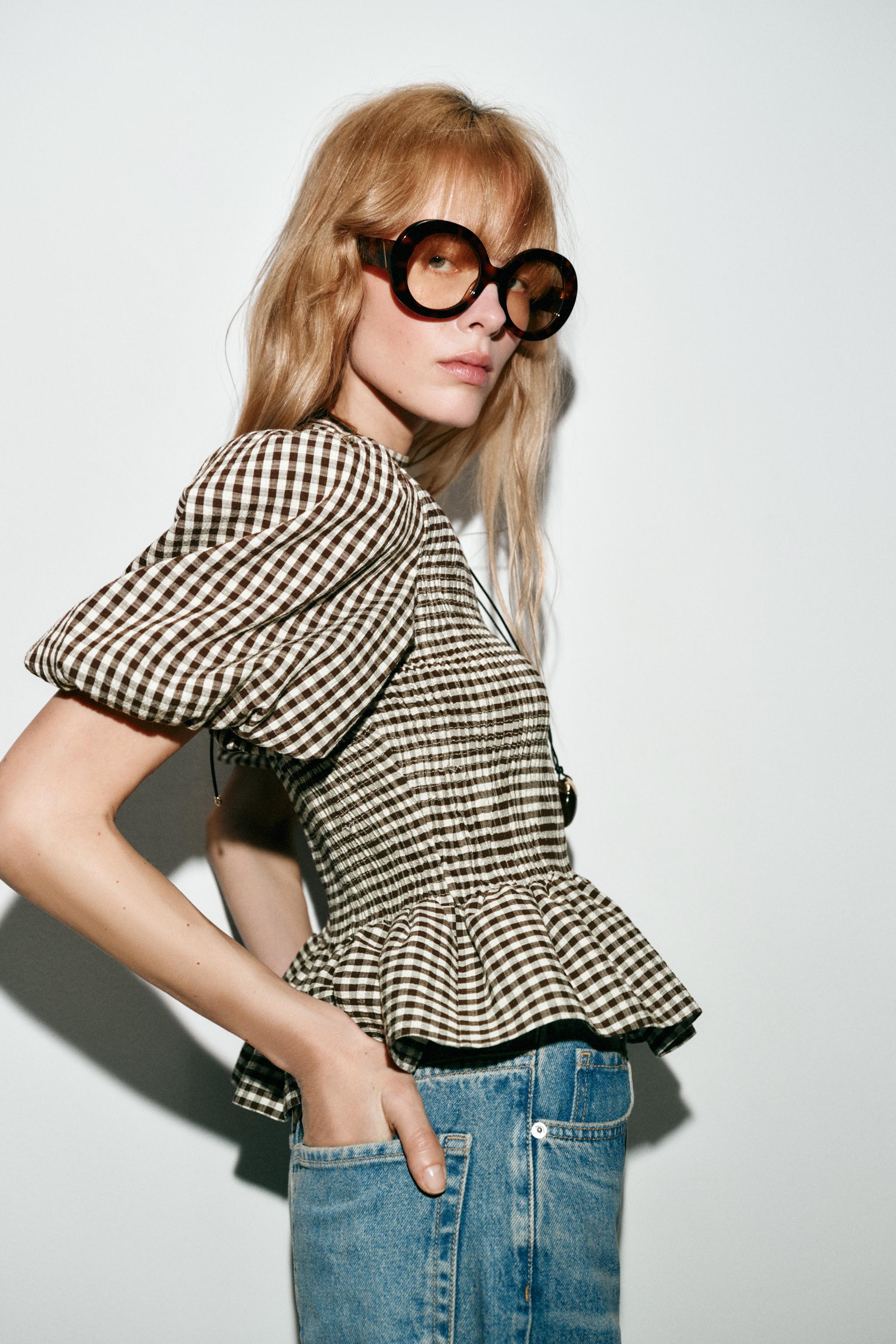 TOP XADREZ VICHY CASINHA DE ABELHA - Marrom / Cru | ZARA Brasil