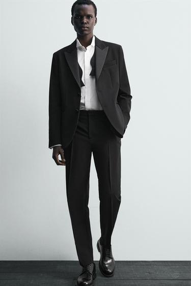 WOOL BLEND TUXEDO SUIT TROUSERS - Black by Zara - Image 4