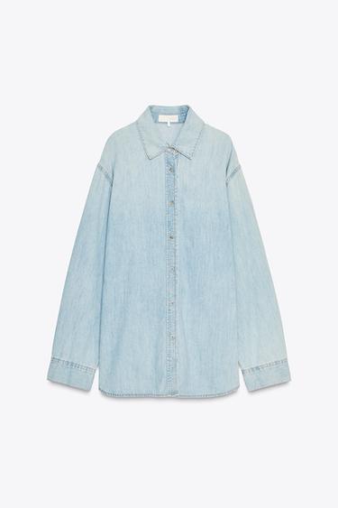 قميص طويل DENIM TRF - أزرق فاتح الخاص بـ Zara