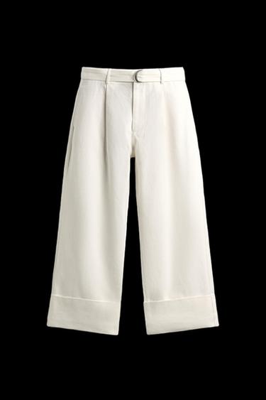 RELAXED FIT LINEN TROUSERS WITH BELT - White by Zara - Image 0
