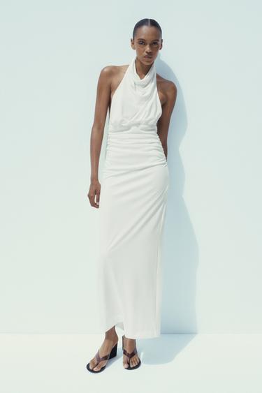 LONG HALTER DRESS WITH OPEN BACK - White by Zara - Image 0