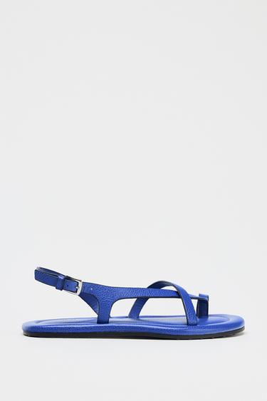 LEATHER STRAPPY SANDALS - Blue by Zara