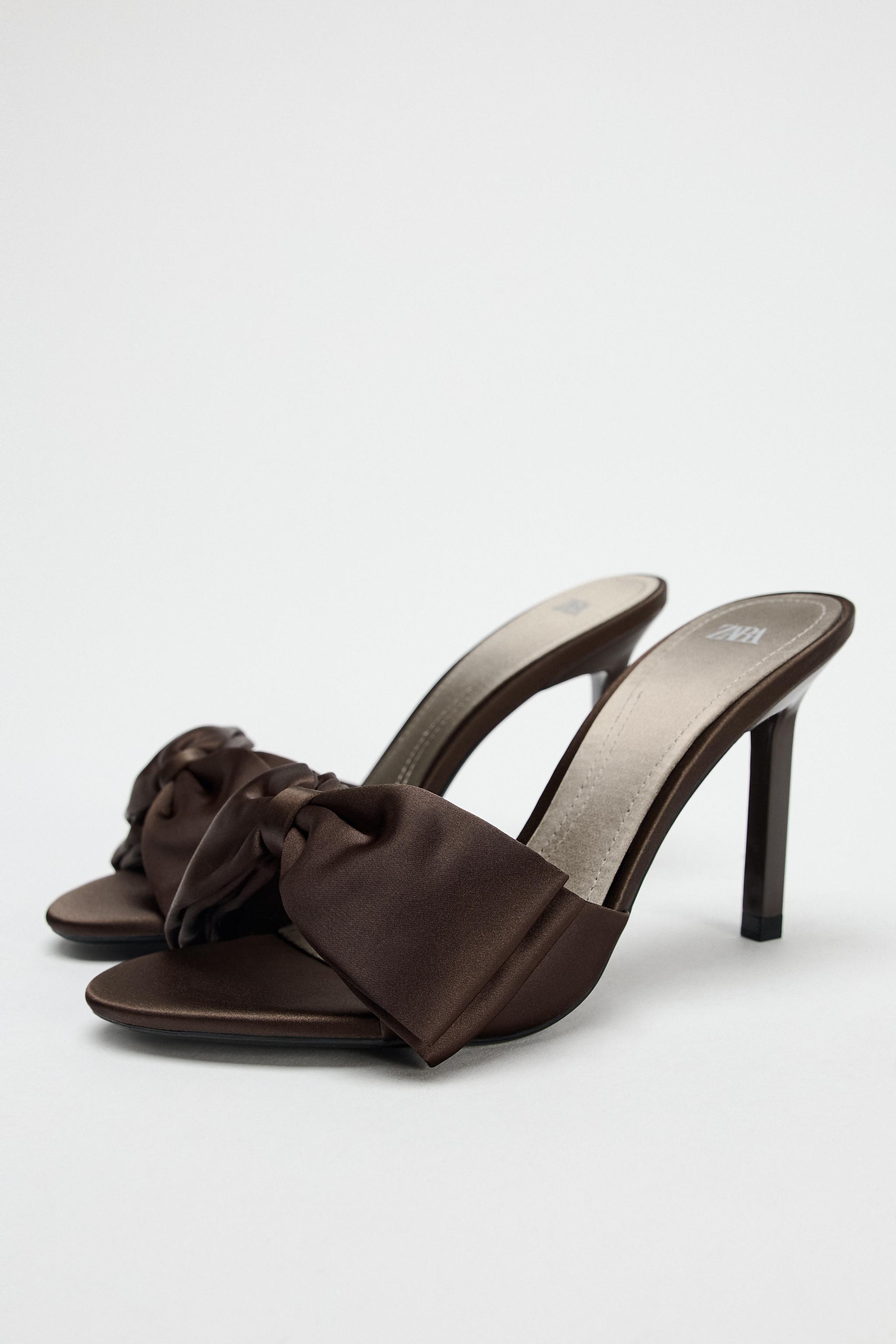 ☆ドイツ発*ZARA*新作*マキシリボンサテンハイヒールサンダル☆ サテン風マキシリボン ハイヒールサンダル - ブラウン | ZARA