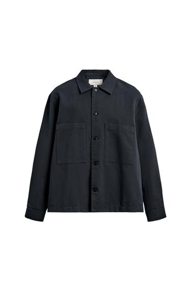 Zara REGULAR FIT POCKET OVERSHIRT - Dark navy